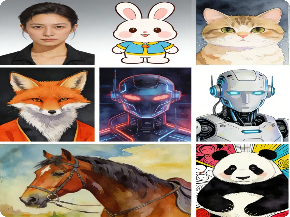 Ġenerazzjoni ta' stampi AI li turi diversi stili artistiċi minn fotorealistiku għal anime u astratt