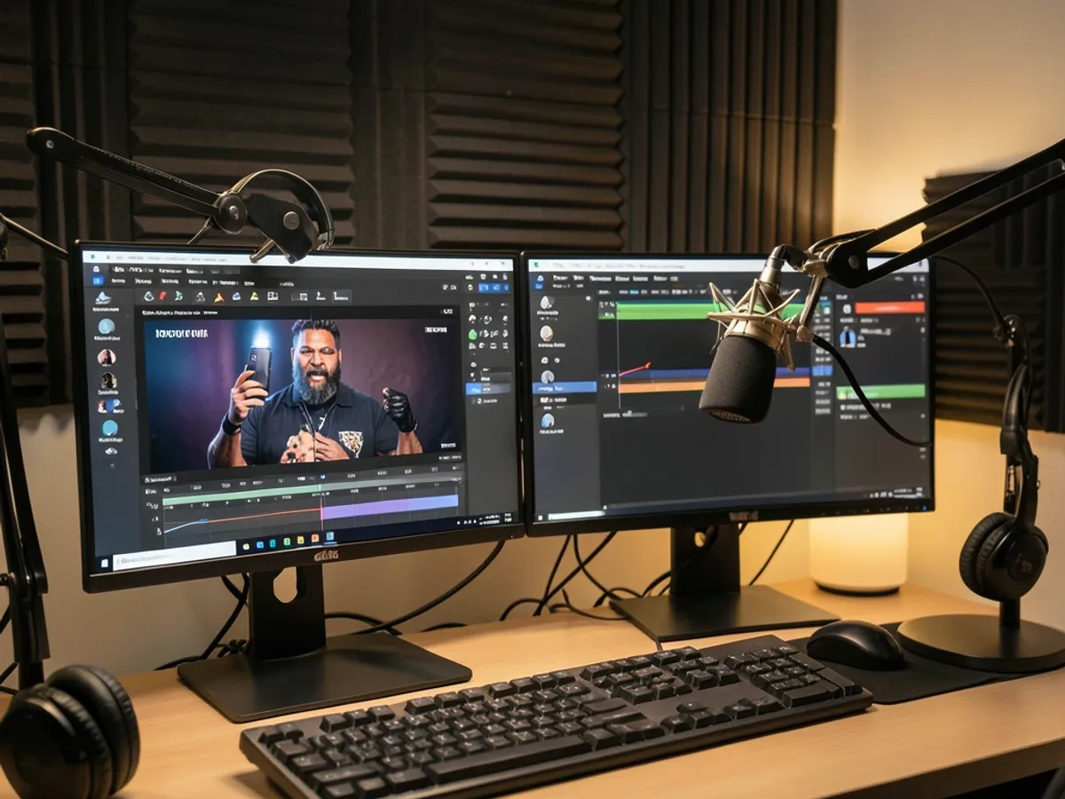 Podcast editing software showing a rap-style intro segment being placed at the beginning of an episode timeline