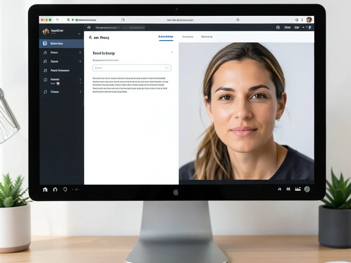 AI image generator producing a photorealistic portrait from a text prompt, showing the input field and the generated result side by side