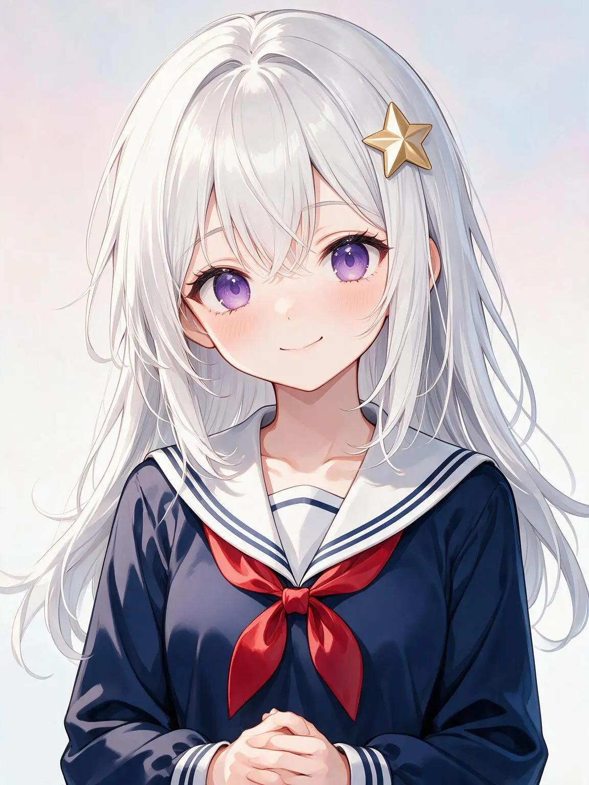 Den samme sølvhårede waifu-karakter som et fint detaljeret busteportræt med krisp tynd linjeføring mod en blødt sløret baggrund, der viser Pro-tier skarpere detaljer.