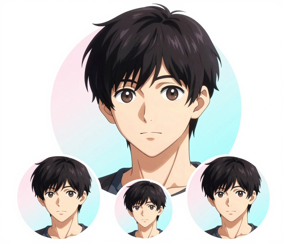 The same anime avatar displayed at full size and cropped to a small circular profile thumbnail, keeping facial features recognizable at 64 pixels