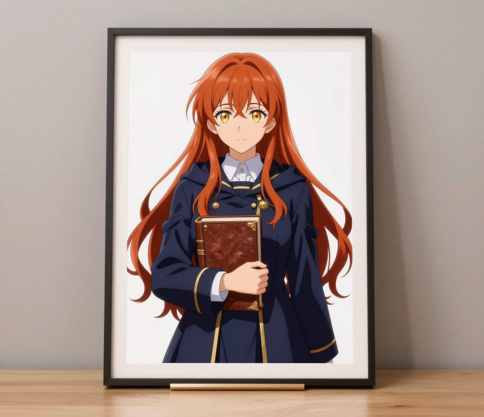 The same character illustration at museum-grade polish with intricate macro detail, illustrating the Master tier's multi-reference fusion and print-ready 4096px artwork