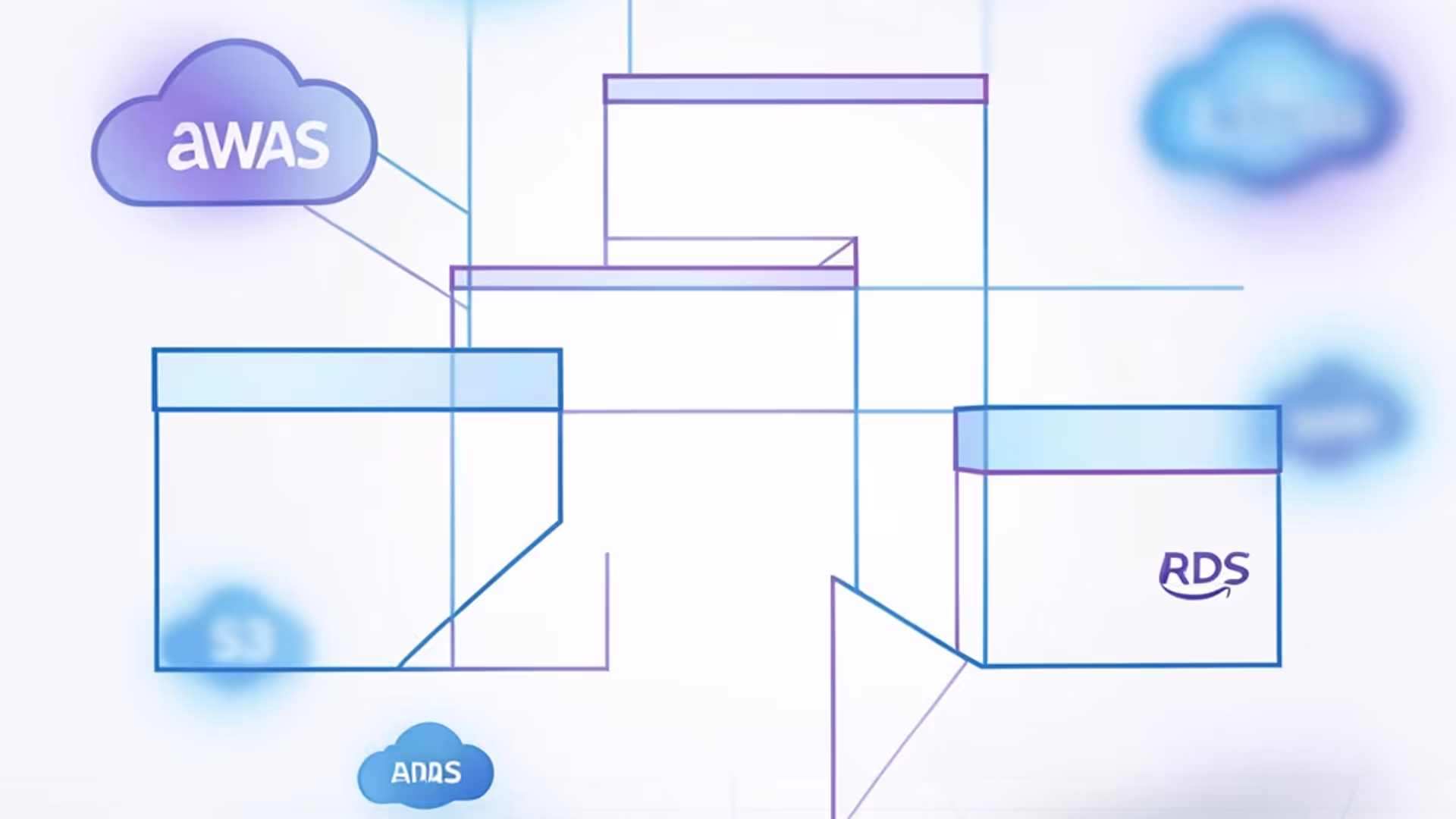 AI-generated architecture diagram displaying a four-tier system layout with client layer at the top, application services, data stores, and infrastructure components linked by clean connectors with AWS service icons