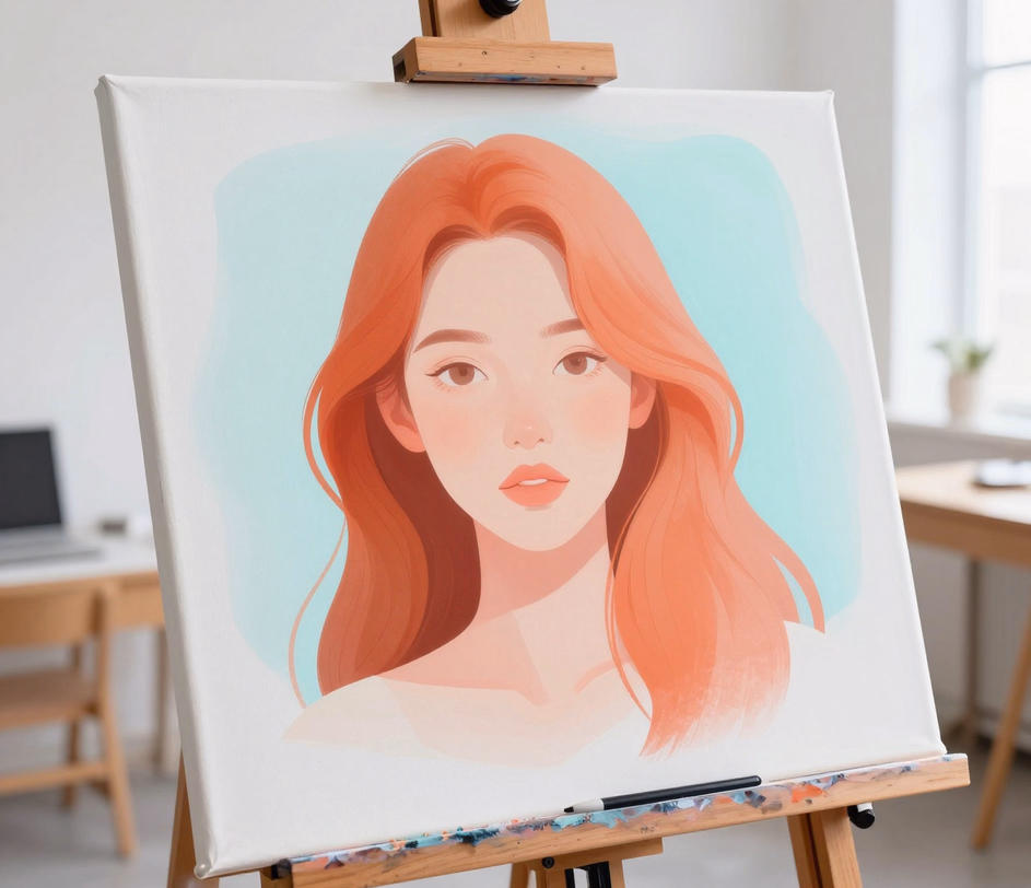 A clean digital-art portrait of a woman with soft gradient shading and simple color blocking, illustrating the Standard tier's quick everyday art output