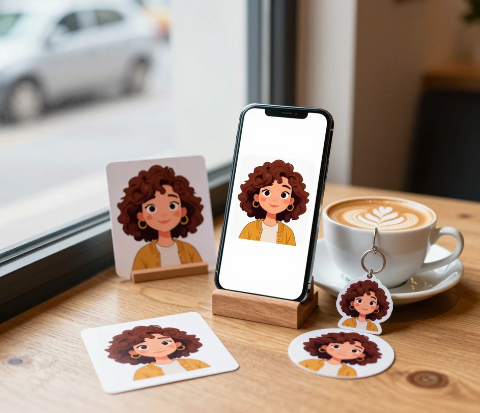 Um navegador móvel aberto na ferramenta de cartoon, gerando um retrato cartoon em qualquer lugar sem nenhum app instalado