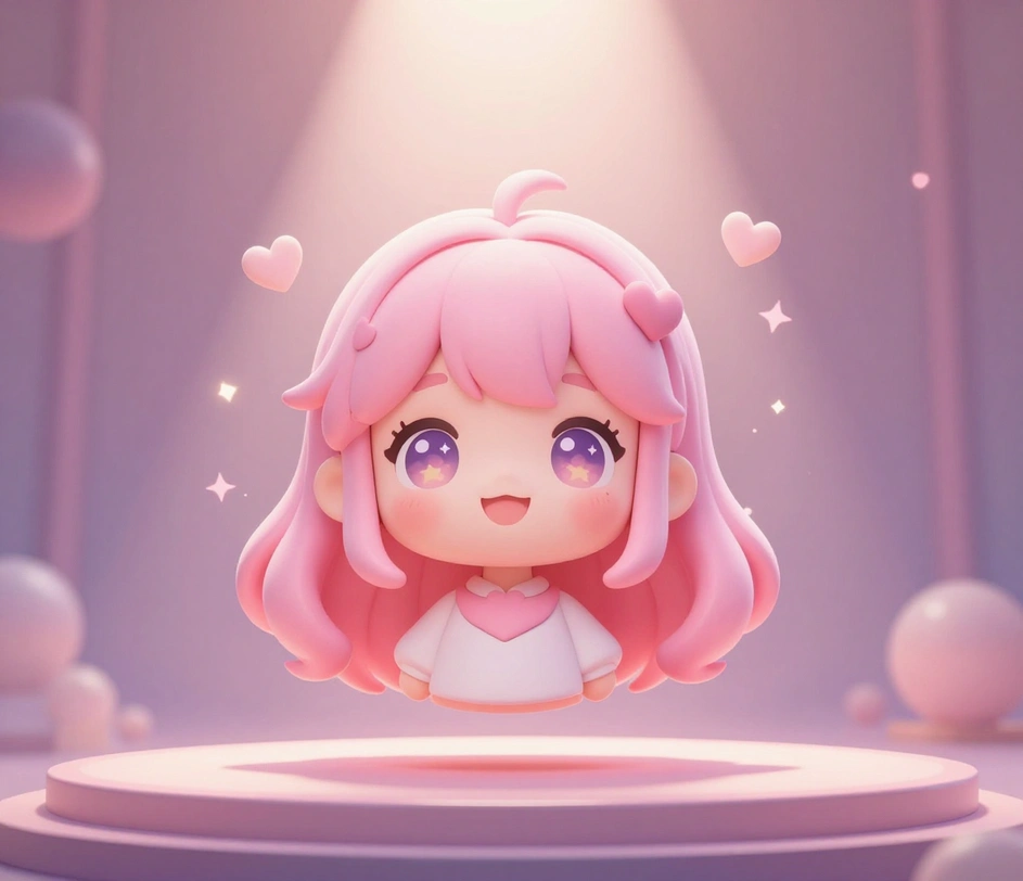 Un avatar kawaii finito con dettagli del volto nitidi e uno sfondo con gradiente pastello morbido, pronto da scaricare come foto profilo