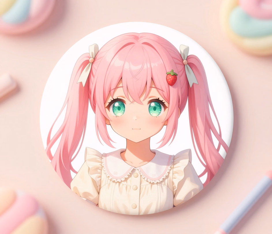 La stessa stampa di avatar kawaii con sfumature pastello più ricche e occhi scintillanti più brillanti, che illustra l'output selezionabile 1024px o 2048px del livello Pro