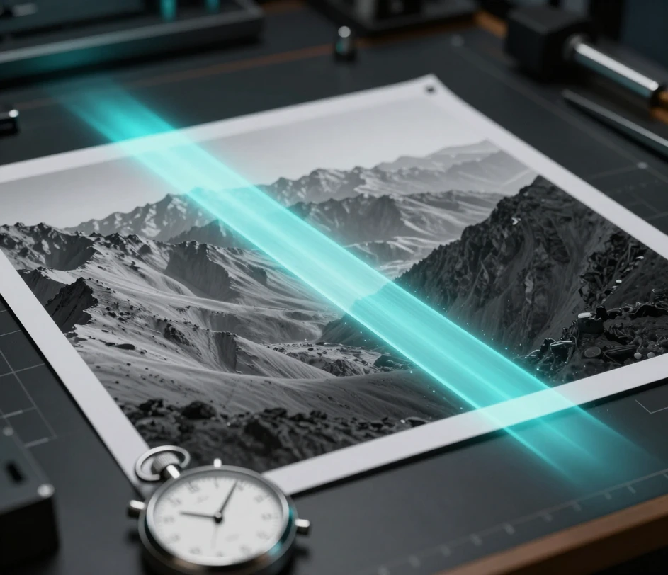 A per-pixel grayscale depth visualization generated from a single photograph in seconds, with smooth transitions between foreground subjects and background