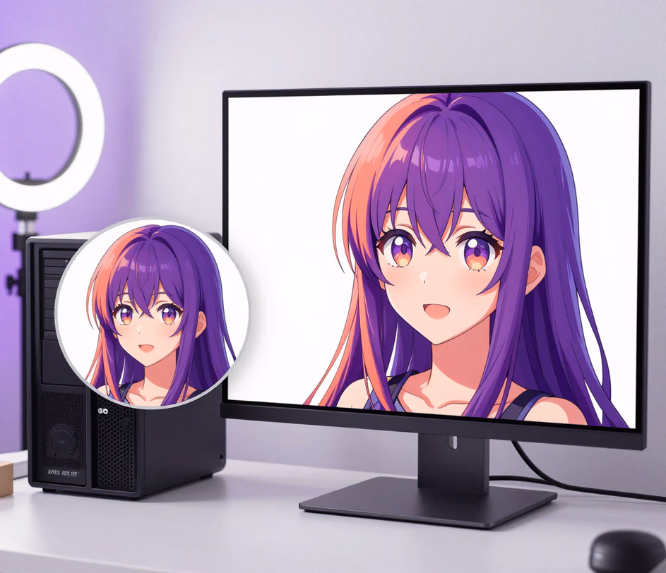 The same avatar shown at small profile size and large sharp presentation, showing the Pro tier's refined 2K detail upgrade
