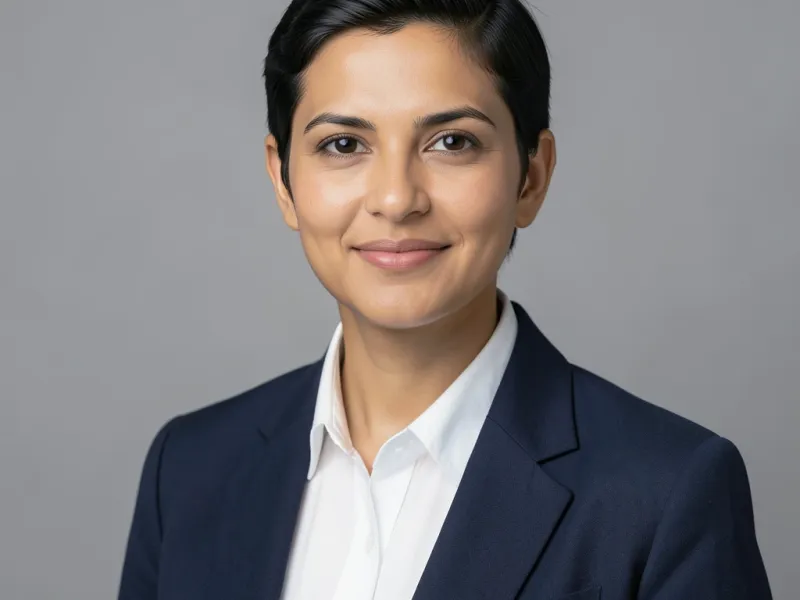 Professional headshot generated from a casual selfie showing proper studio lighting and neutral background suitable for email signatures