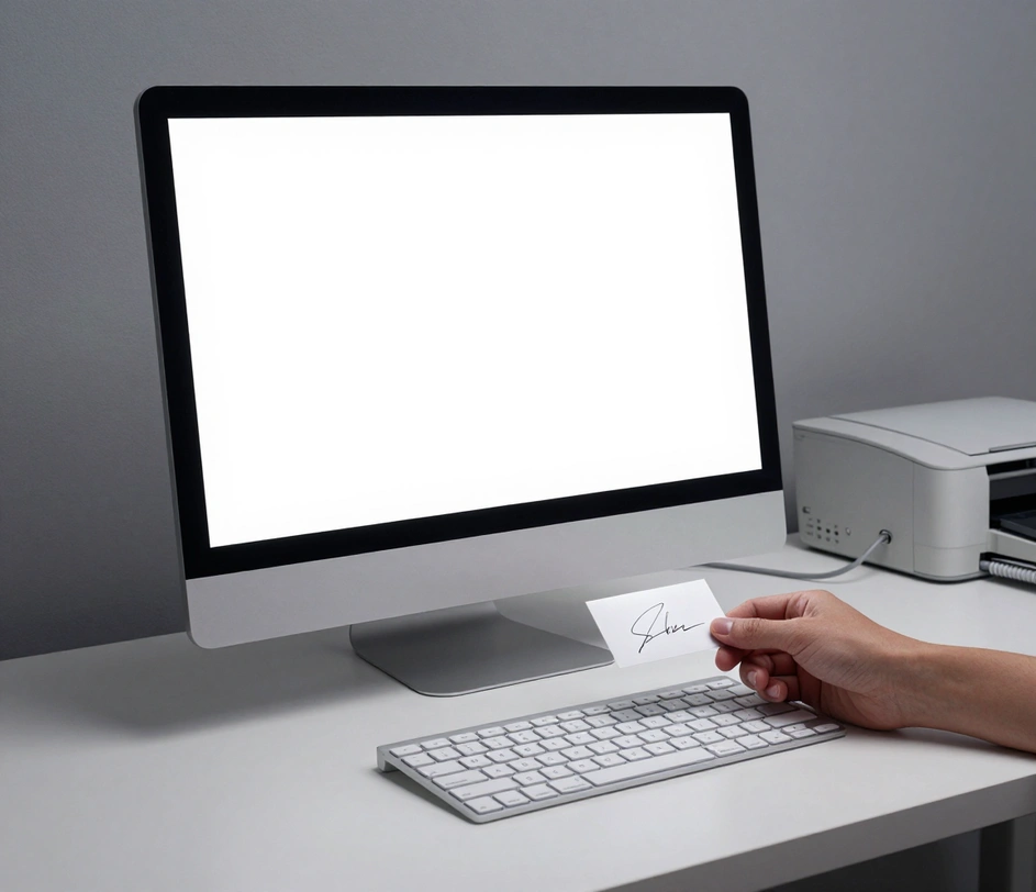 Панел с настройки на Apple Mail, показващ професионално форматиран имейл подпис, поставен от генератора, с правилен шрифт и подравнени контактни данни