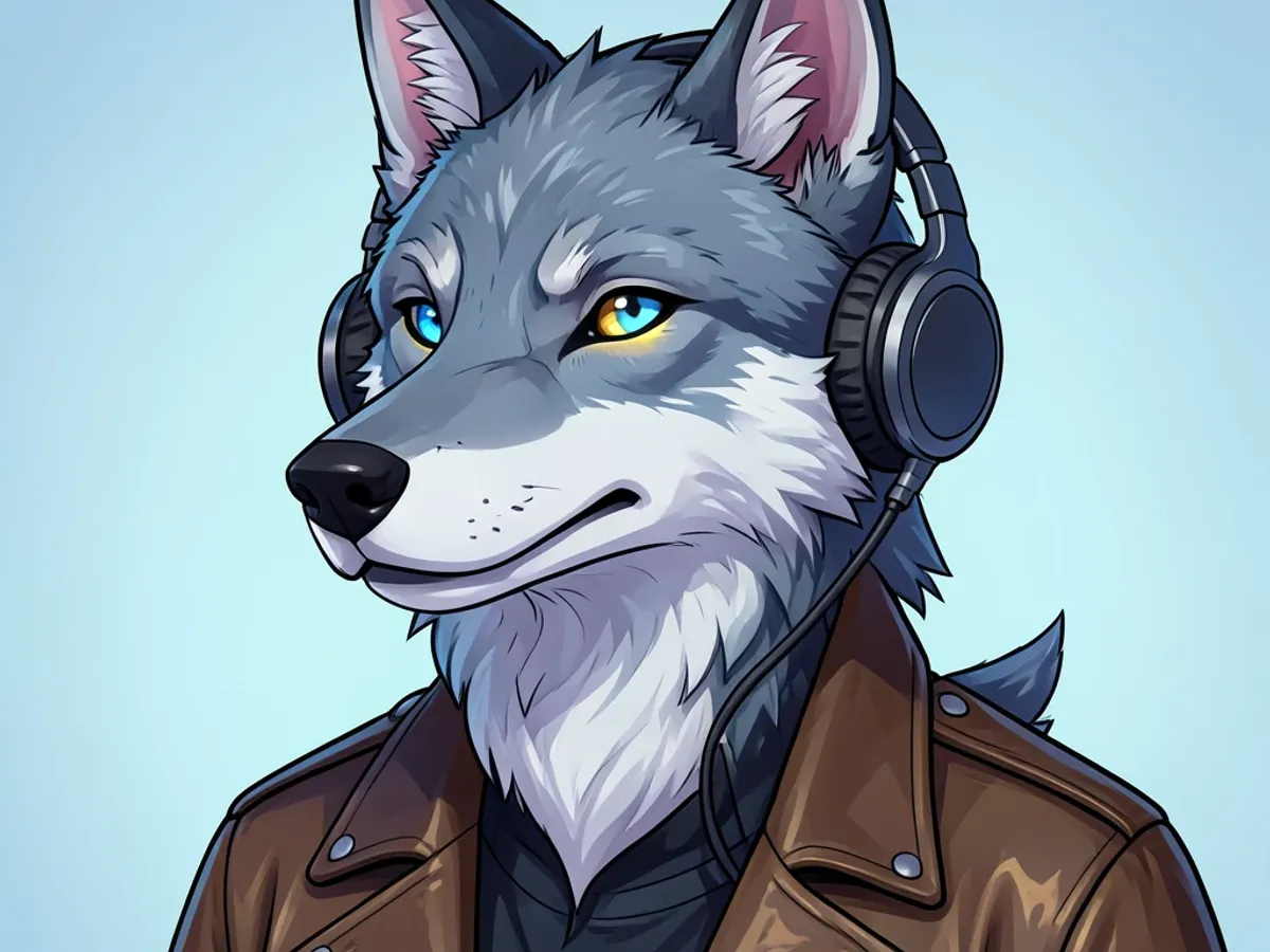 Avatar fursona gerado por IA com marcações e acessórios distintos