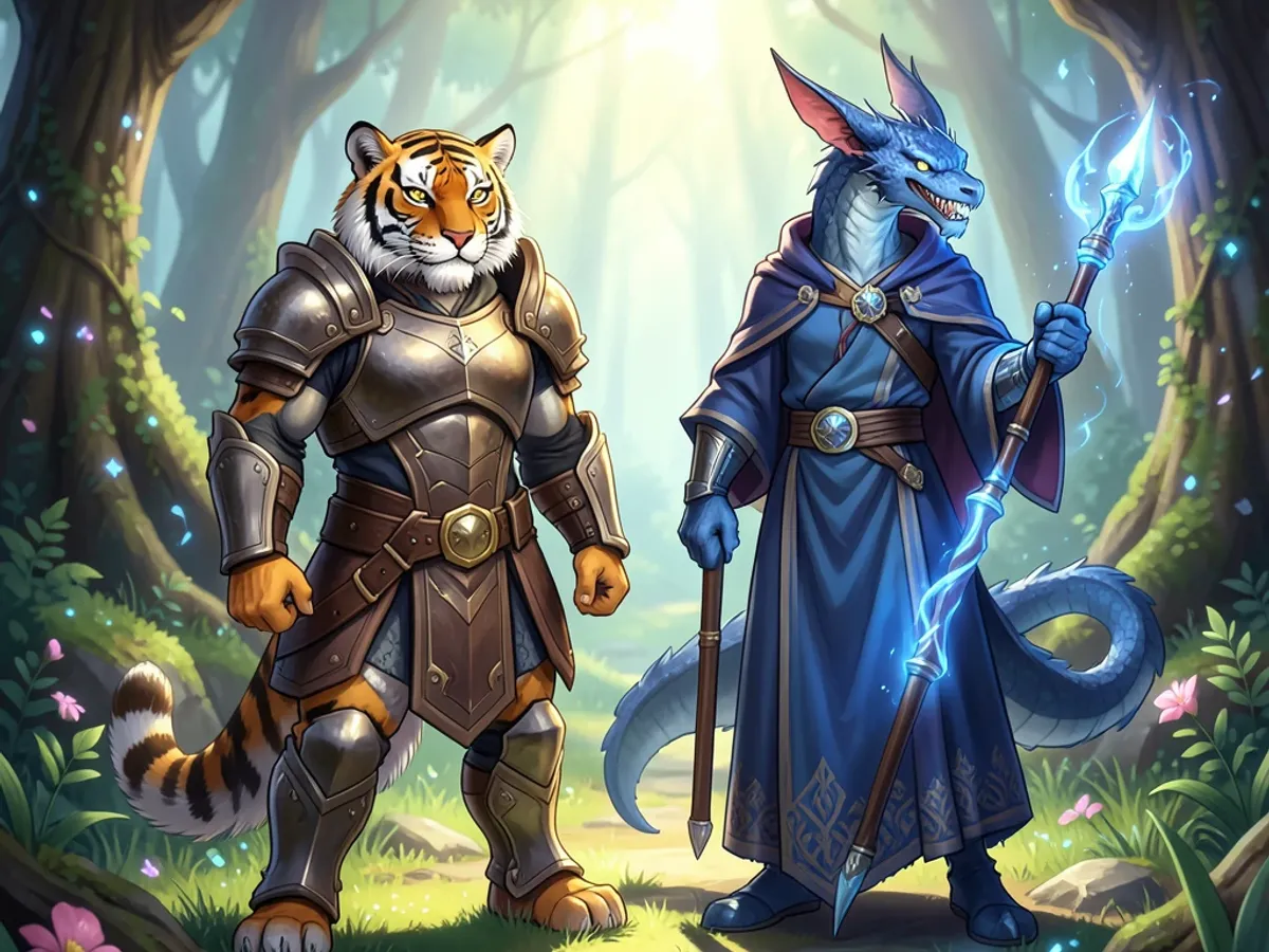 Personagem fursona gerado por IA para RPG com roupa de fantasia