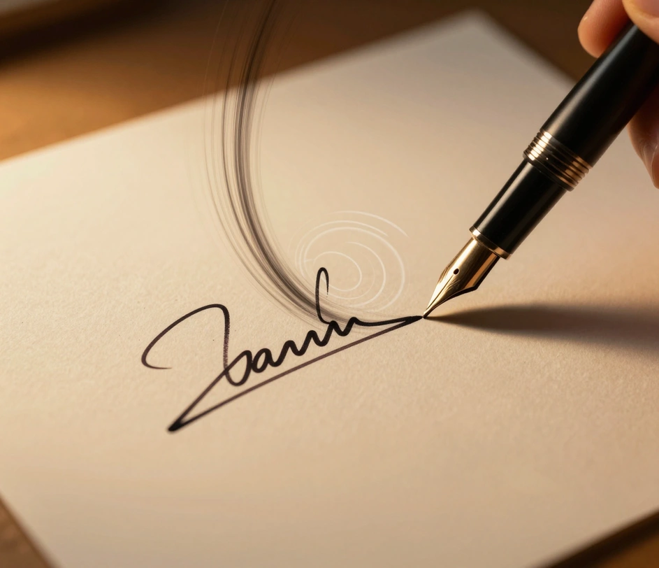 A clean handwritten signature appearing on a digital contract document in under five seconds, eliminating the need for printing, signing by hand, and scanning
