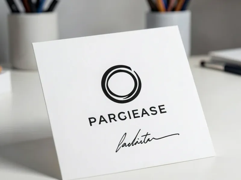 Minimalist logo design generated from a text description showing balanced geometric iconography suitable for pairing with a handwritten signature