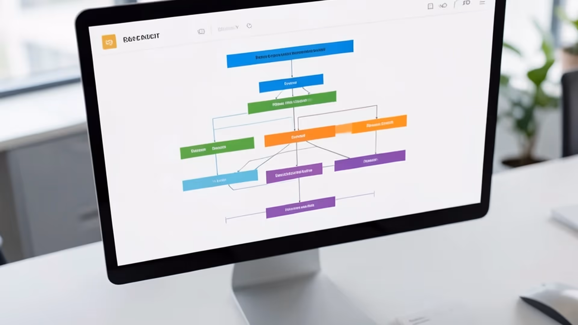 AI-generated hierarchy chart displaying a four-tier organizational structure with CEO at the apex, VP-level boxes branching into department managers and staff, connected by clean lines with color-coded branch clusters