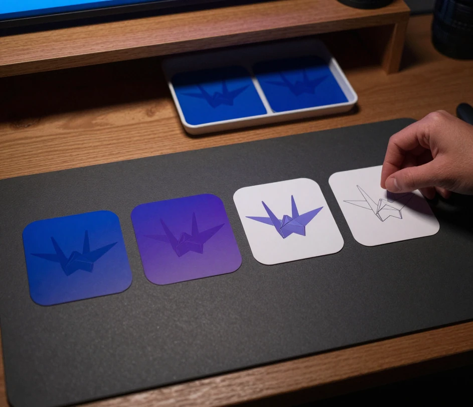 Four style variants of one icon displayed side by side on a screen, comparing flat, gradient, 3D and line treatments for quick selection