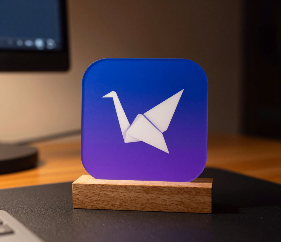 A polished gradient app icon on a tablet display, showing finer detail and cleaner edges at 1K or 2K resolution