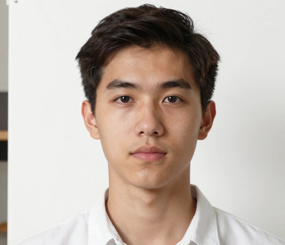 A busy room background removed and replaced with a solid white backdrop in one click, producing an office-ready employee badge photo