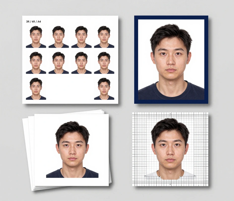 A finished ID photo exported in multiple dimensions for printing at a local shop and for digital submission to an online portal