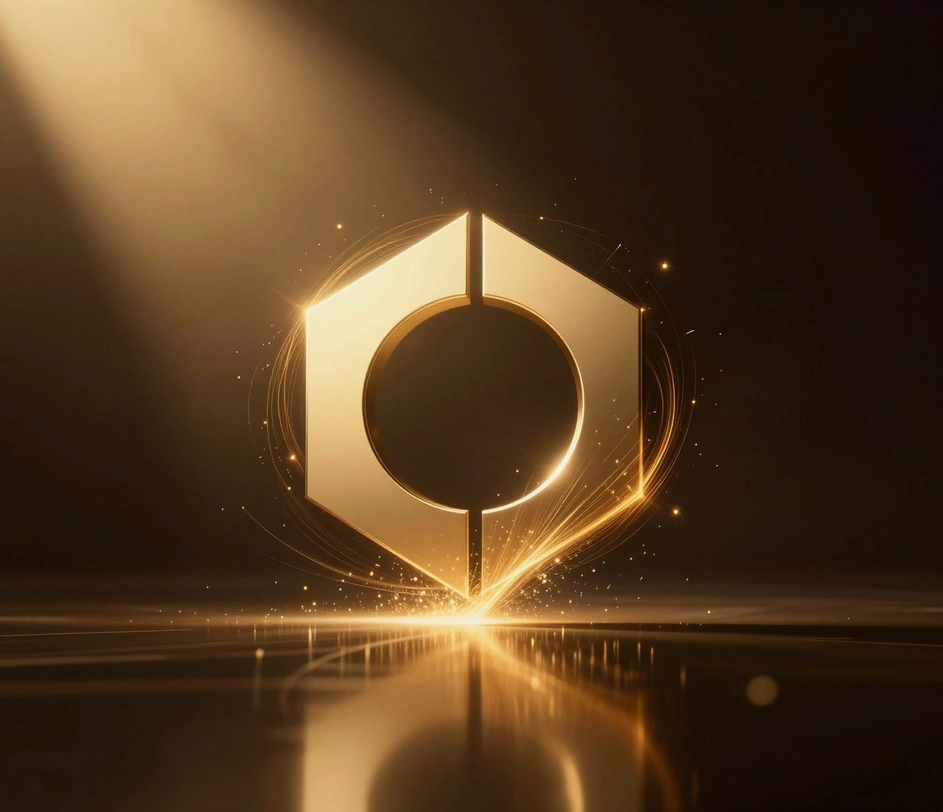 A brand logo captured mid-reveal in an animated logo video, with motion light trails and a cinematic dark background rendered by the Arui.AI logo video maker
