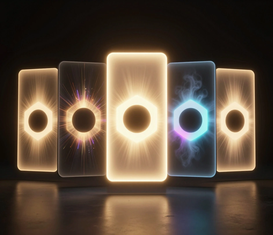 Animation style previews for a logo video — cinematic reveal, smoke reveal, and neon glow effects displayed for selection before rendering