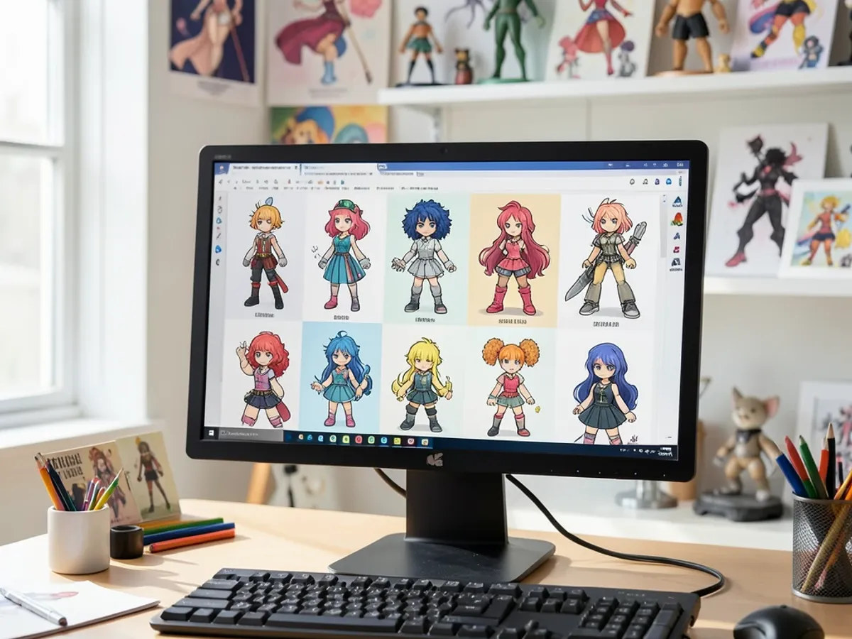 Designs de personagens originais de fandom gerados por IA em múltiplos estilos artísticos de franquia