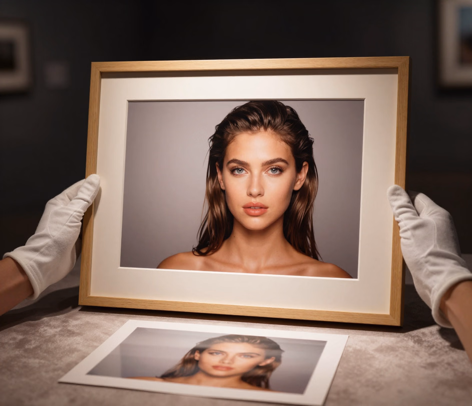 A studio-grade 3K retouched portrait with flawless yet natural skin, luminous eyes, and crisp eyelash and hair detail ready for print