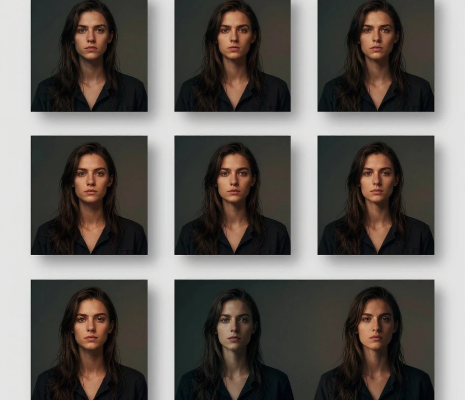The same poster image rendered in six aspect ratios on the Master tier — 1:1, 3:4, 2:3, 4:5, 9:16, and 16:9 — to demonstrate format flexibility for square, portrait, frame, vertical screen, and cinematic landscape outputs