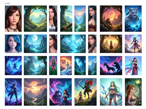 Gallery of AI-generated images showing diverse styles from the Arui.AI image generator tool collection