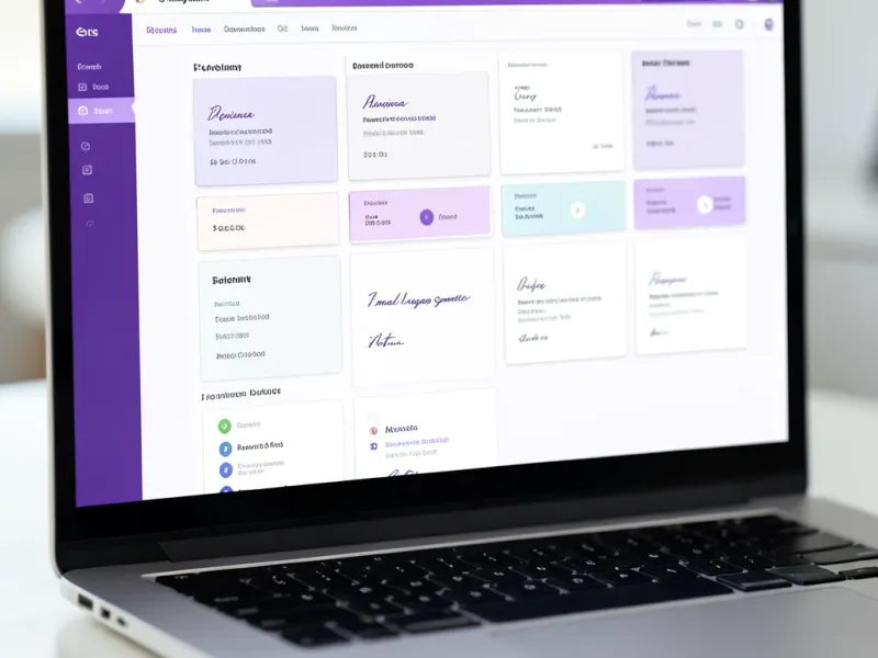 General-purpose email signature generator showing multiple layout options with customizable color schemes and social media icon placement