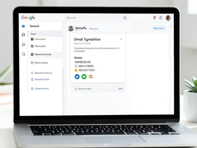 Gmail-specific email signature displayed in the Gmail settings panel with proper font rendering and image alignment for Google's mail client