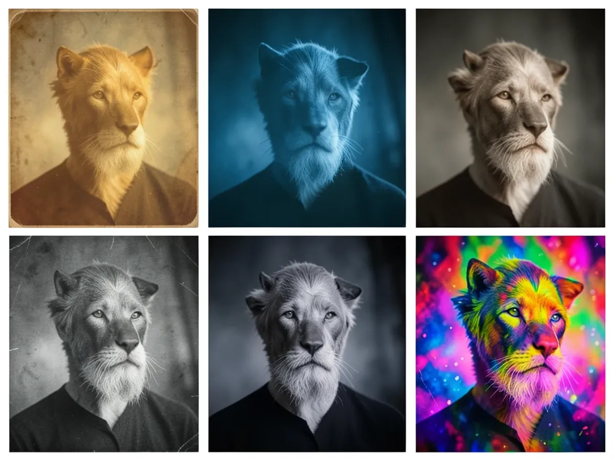 AI photo filter applying a cinematic color grading effect to a portrait