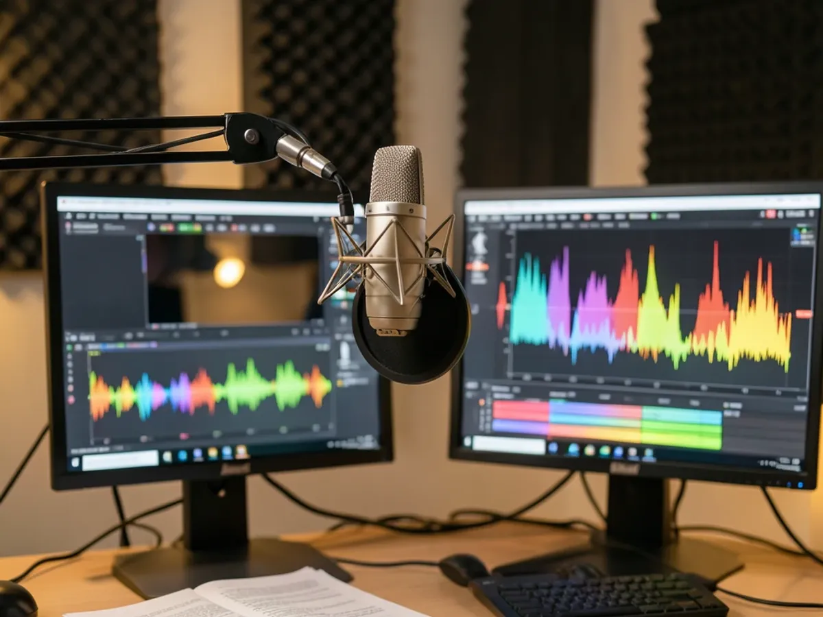 AI Voiceover Generator interface converting a written script into a professional voiceover with selectable voice styles and pacing controls