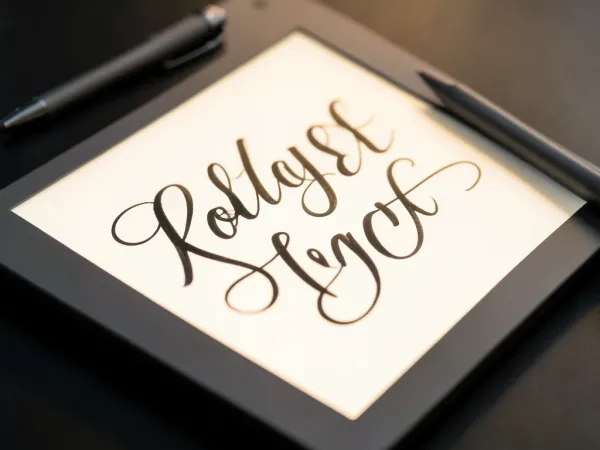 Handwritten signature generator displaying a typed name rendered as a flowing cursive or printed signature image with smooth ink-like strokes suitable for document signing