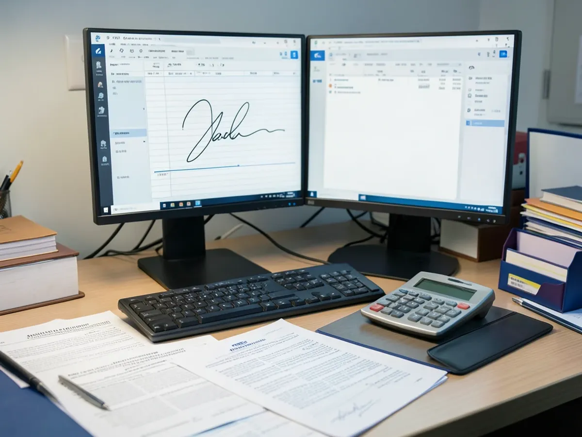 Accountant authorization form displaying a flowing cursive signature on the approval line, with connected-letter strokes and natural slant rendered without white background borders