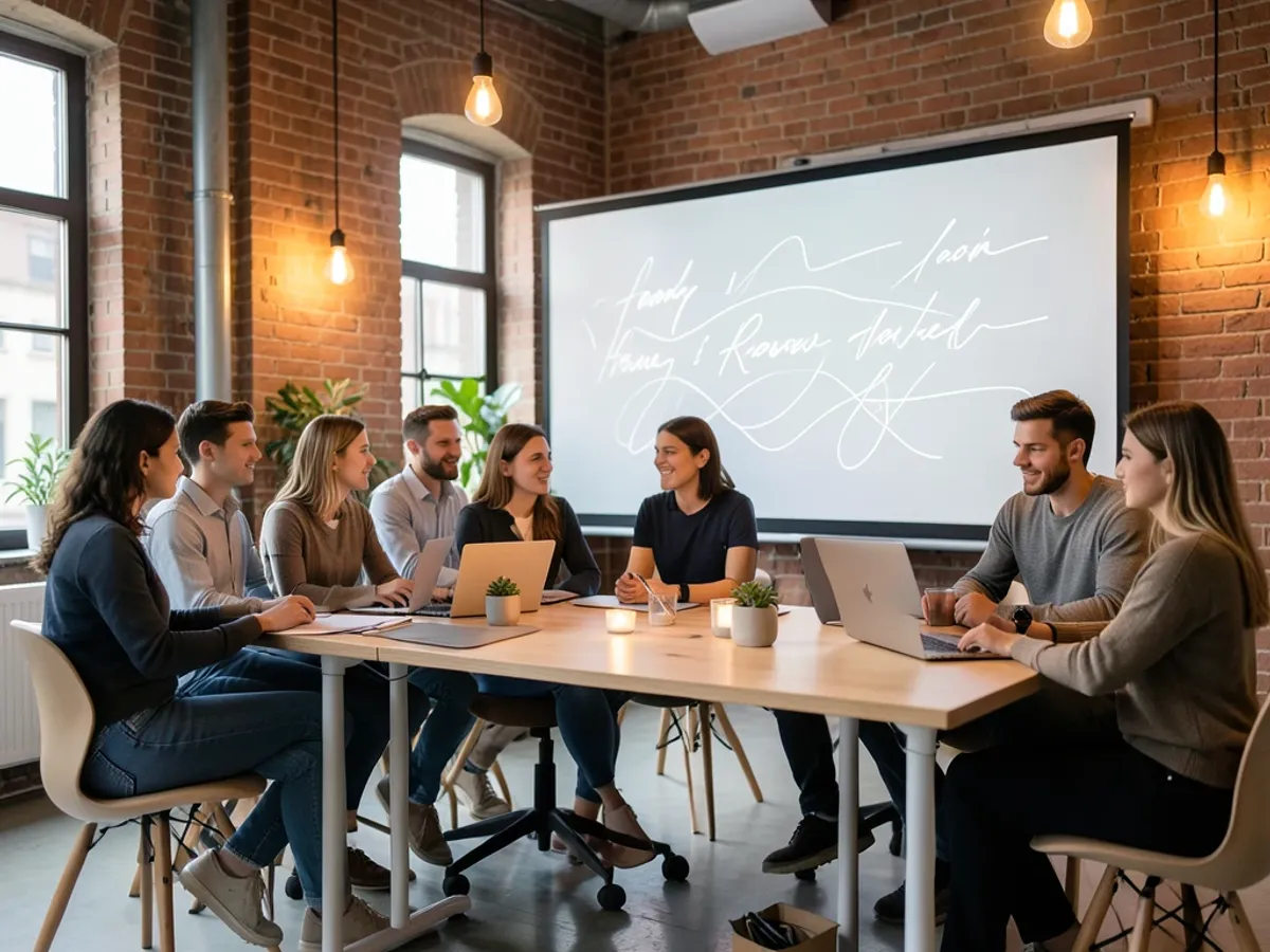 Startup pitch deck cover page with founder cursive signatures as flowing connected-letter images layered over branded design elements without white box interference