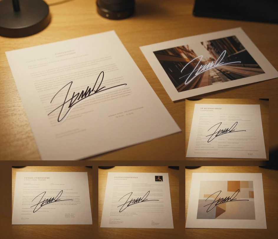 Ħames xenarji reali għal assi ta' signature PNG trasparenti fuq canvas wieħed — kuntratti ta' freelancers, għeluq mill-bogħod, formoli tal-kontabbiltà, pitch decks ta' startups, u watermarks ta' opri tal-arti