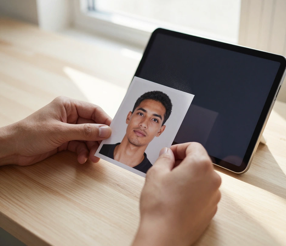 A cursor uploading a clear front-facing portrait photo into the smile generator window, ready for a smile makeover preview