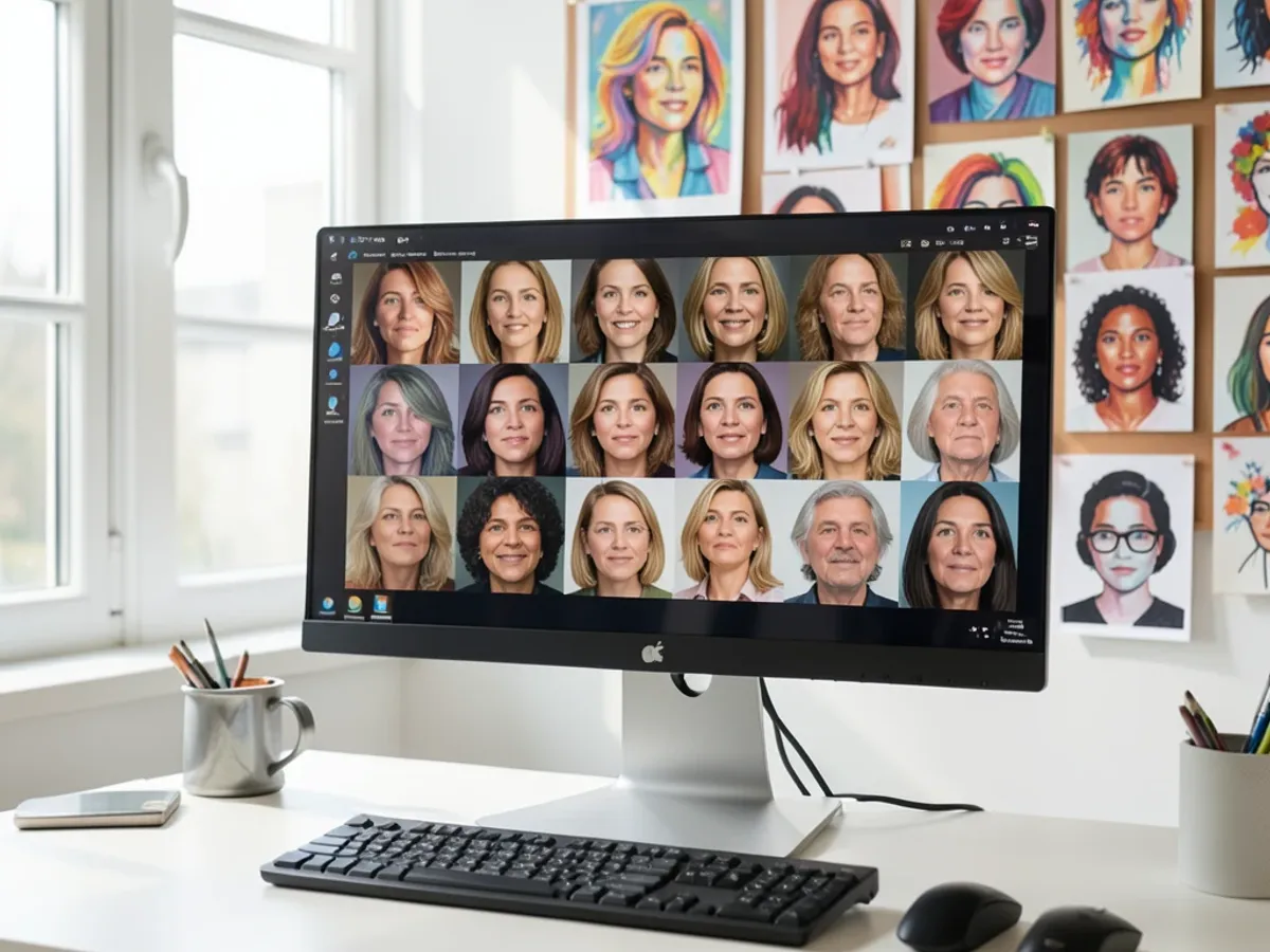 AI-generated diverse human faces of different ethnicities and age groups created by the face generator tool