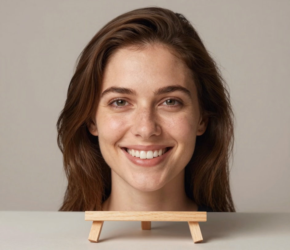 The same portrait with macro skin and lip detail and tooth-edge translucency, illustrating the Master tier's print-ready 2048px or 4096px preview