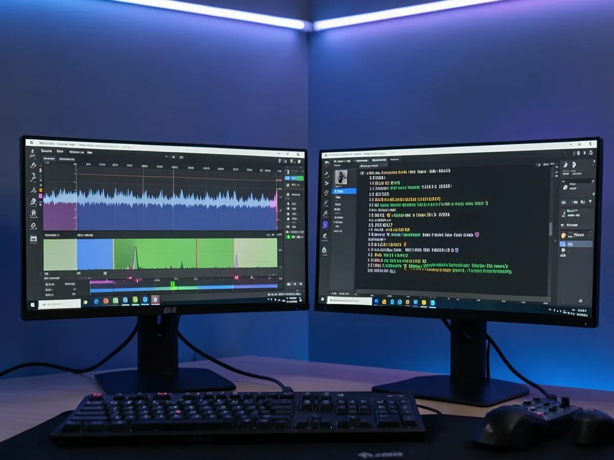 Video editor exporting SRT subtitle files with waveform-synced timestamps from a speech to text transcription in Arui.AI