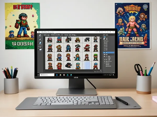 Pixel art character sprites generated from text prompts with retro color palettes and clean grid alignment