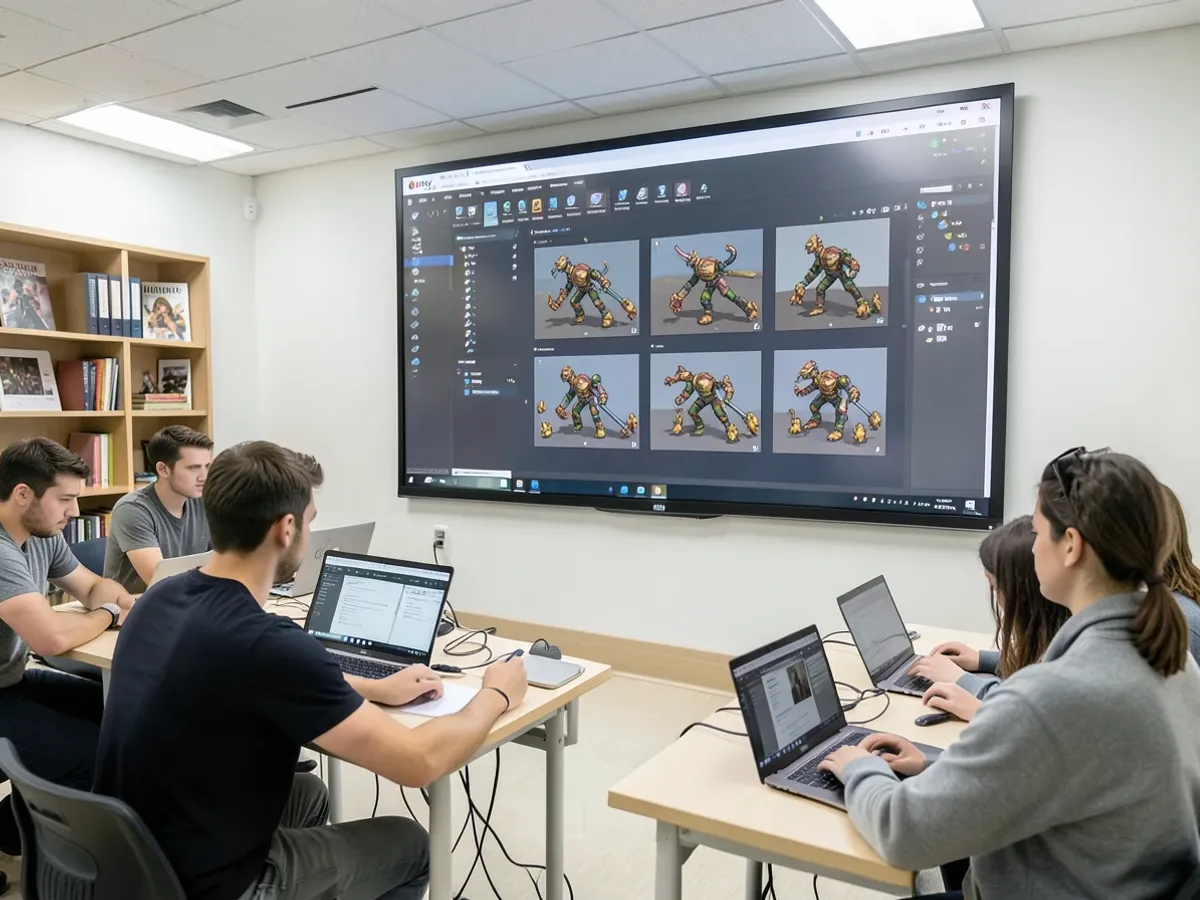 Õpetuse ekraanipilt, mis näitab spriidilehte impordituna Unity Sprite Editorisse, kus XML-ga määratletud kaadrite piirid on esile tõstetud, demonstreerides 32 × 32 tegelase animatsiooni automaatset lõikamist