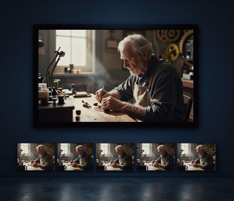 A production-grade 3K storyboard frame with five reference images preserving every character and location detail for final pre-visualization