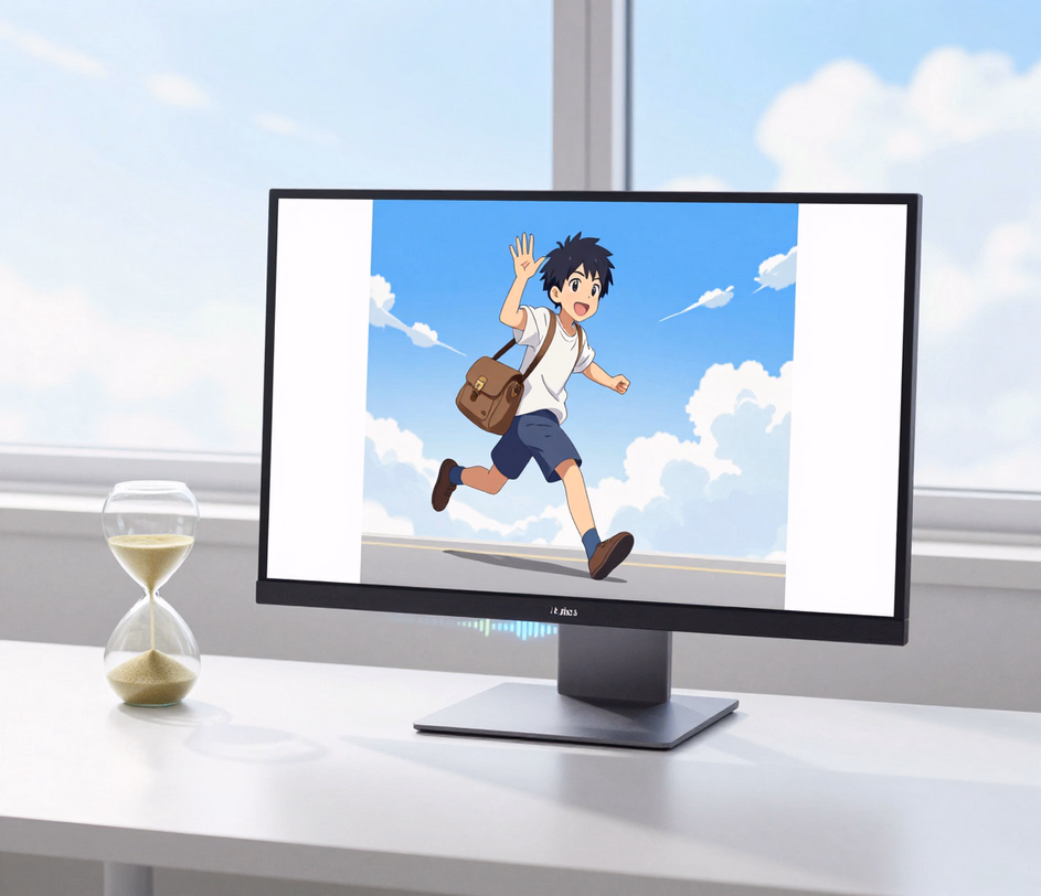Yhdestä lauseesta renderöity viiden sekunnin 720p-anime-leike — puhtaat cel-varjostetut hahmot, valmis noin minuutissa