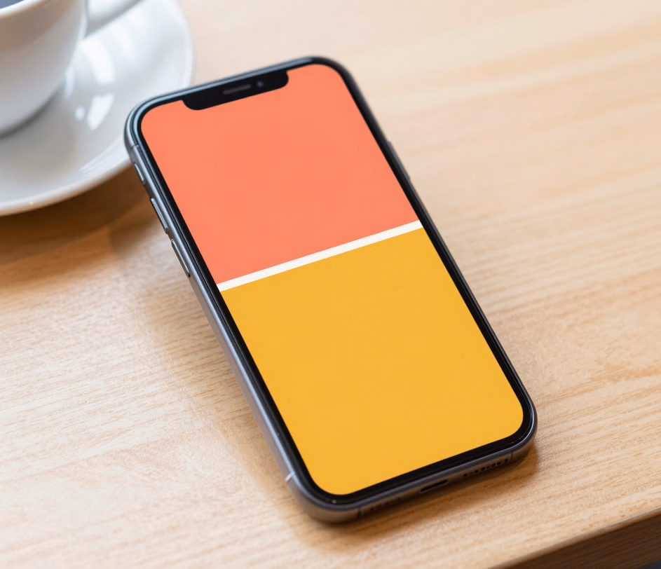 Une affiche carrée prête pour les réseaux sociaux, aux plaques de couleur corail et ambre audacieuses sur un écran de smartphone, générée en environ 10 secondes à partir d'une ligne de texte