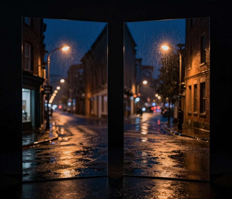 A blurry handheld clip sharpened frame by frame — motion-blurred street lights become crisp points while natural motion is preserved