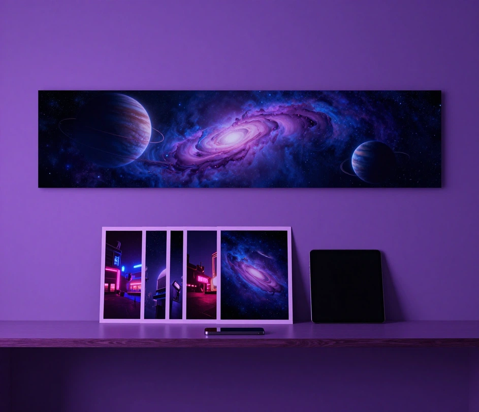 AI-generated social media channel art with space-themed banner for YouTube and Instagram