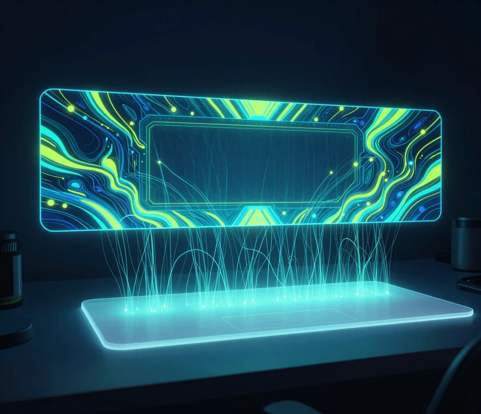 Una descrizione del canale di una riga che diventa un banner YouTube finito con visual gaming abbinati alla dimensione esatta di 2560 × 1440